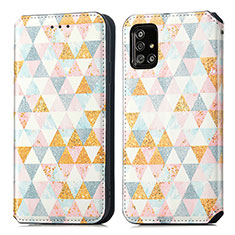 Leather Case Stands Fashionable Pattern Flip Cover Holder S02D for Samsung Galaxy A51 5G White