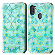 Leather Case Stands Fashionable Pattern Flip Cover Holder S02D for Samsung Galaxy M11 Green