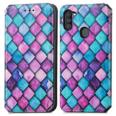 Leather Case Stands Fashionable Pattern Flip Cover Holder S02D for Samsung Galaxy M11 Purple