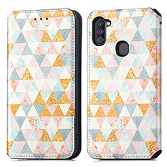 Leather Case Stands Fashionable Pattern Flip Cover Holder S02D for Samsung Galaxy M11 White