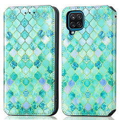 Leather Case Stands Fashionable Pattern Flip Cover Holder S02D for Samsung Galaxy M12 Green