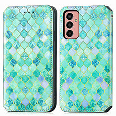 Leather Case Stands Fashionable Pattern Flip Cover Holder S02D for Samsung Galaxy M13 4G Green