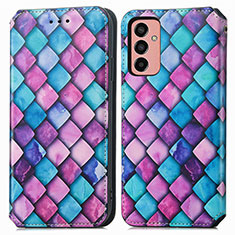 Leather Case Stands Fashionable Pattern Flip Cover Holder S02D for Samsung Galaxy M13 4G Purple