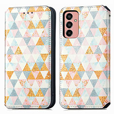 Leather Case Stands Fashionable Pattern Flip Cover Holder S02D for Samsung Galaxy M13 4G White