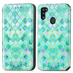 Leather Case Stands Fashionable Pattern Flip Cover Holder S02D for Samsung Galaxy M30s Green