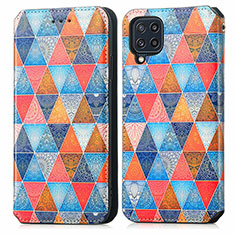 Leather Case Stands Fashionable Pattern Flip Cover Holder S02D for Samsung Galaxy M32 4G Brown