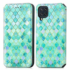 Leather Case Stands Fashionable Pattern Flip Cover Holder S02D for Samsung Galaxy M32 4G Green