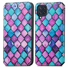 Leather Case Stands Fashionable Pattern Flip Cover Holder S02D for Samsung Galaxy M32 4G Purple
