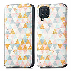 Leather Case Stands Fashionable Pattern Flip Cover Holder S02D for Samsung Galaxy M32 4G White
