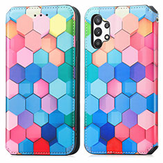 Leather Case Stands Fashionable Pattern Flip Cover Holder S02D for Samsung Galaxy M32 5G Colorful