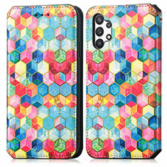 Leather Case Stands Fashionable Pattern Flip Cover Holder S02D for Samsung Galaxy M32 5G Mixed