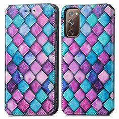 Leather Case Stands Fashionable Pattern Flip Cover Holder S02D for Samsung Galaxy S20 FE (2022) 5G Purple