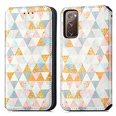 Leather Case Stands Fashionable Pattern Flip Cover Holder S02D for Samsung Galaxy S20 FE (2022) 5G White