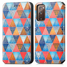 Leather Case Stands Fashionable Pattern Flip Cover Holder S02D for Samsung Galaxy S20 FE 4G Brown