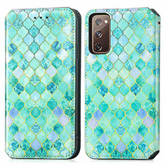 Leather Case Stands Fashionable Pattern Flip Cover Holder S02D for Samsung Galaxy S20 FE 4G Green