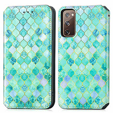 Leather Case Stands Fashionable Pattern Flip Cover Holder S02D for Samsung Galaxy S20 FE 5G Green