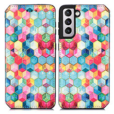 Leather Case Stands Fashionable Pattern Flip Cover Holder S02D for Samsung Galaxy S21 5G Colorful