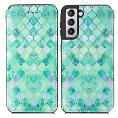 Leather Case Stands Fashionable Pattern Flip Cover Holder S02D for Samsung Galaxy S21 5G Green