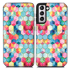 Leather Case Stands Fashionable Pattern Flip Cover Holder S02D for Samsung Galaxy S21 FE 5G Colorful