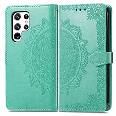 Leather Case Stands Fashionable Pattern Flip Cover Holder S02D for Samsung Galaxy S21 Ultra 5G Green