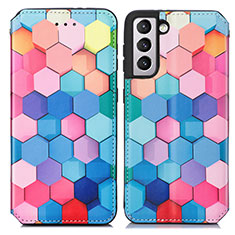 Leather Case Stands Fashionable Pattern Flip Cover Holder S02D for Samsung Galaxy S22 Plus 5G Blue