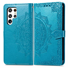 Leather Case Stands Fashionable Pattern Flip Cover Holder S02D for Samsung Galaxy S22 Ultra 5G Blue