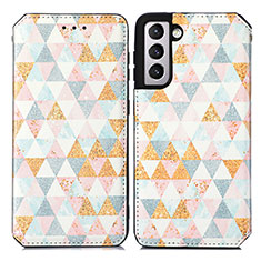 Leather Case Stands Fashionable Pattern Flip Cover Holder S02D for Samsung Galaxy S23 5G White