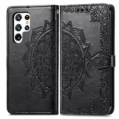 Leather Case Stands Fashionable Pattern Flip Cover Holder S02D for Samsung Galaxy S23 Ultra 5G Black
