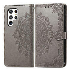 Leather Case Stands Fashionable Pattern Flip Cover Holder S02D for Samsung Galaxy S24 Ultra 5G Gray