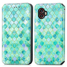 Leather Case Stands Fashionable Pattern Flip Cover Holder S02D for Samsung Galaxy XCover 6 Pro 5G Green