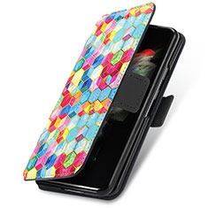 Leather Case Stands Fashionable Pattern Flip Cover Holder S02D for Samsung Galaxy Z Fold3 5G Mixed