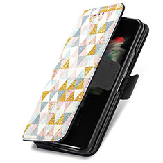 Leather Case Stands Fashionable Pattern Flip Cover Holder S02D for Samsung Galaxy Z Fold3 5G White