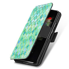 Leather Case Stands Fashionable Pattern Flip Cover Holder S02D for Samsung Galaxy Z Fold4 5G Green