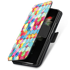 Leather Case Stands Fashionable Pattern Flip Cover Holder S02D for Samsung Galaxy Z Fold4 5G Mixed