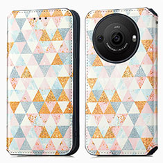 Leather Case Stands Fashionable Pattern Flip Cover Holder S02D for Sharp Aquos R8 Pro White