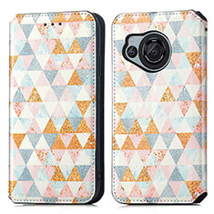 Leather Case Stands Fashionable Pattern Flip Cover Holder S02D for Sharp Aquos R8 White