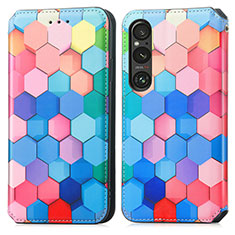 Leather Case Stands Fashionable Pattern Flip Cover Holder S02D for Sony Xperia 1 V Colorful