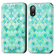 Leather Case Stands Fashionable Pattern Flip Cover Holder S02D for Sony Xperia Ace II Green