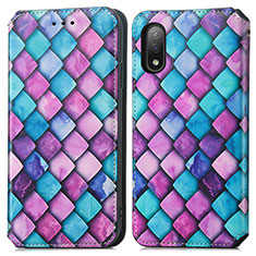 Leather Case Stands Fashionable Pattern Flip Cover Holder S02D for Sony Xperia Ace II Purple