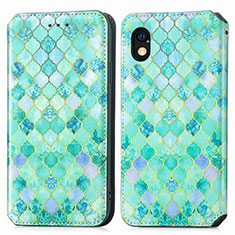 Leather Case Stands Fashionable Pattern Flip Cover Holder S02D for Sony Xperia Ace III Green