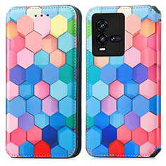 Leather Case Stands Fashionable Pattern Flip Cover Holder S02D for Vivo iQOO 10 5G Colorful