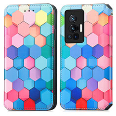 Leather Case Stands Fashionable Pattern Flip Cover Holder S02D for Vivo X70 Pro 5G Colorful