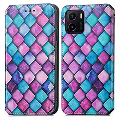 Leather Case Stands Fashionable Pattern Flip Cover Holder S02D for Vivo Y01 Purple