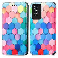 Leather Case Stands Fashionable Pattern Flip Cover Holder S02D for Vivo Y76s 5G Colorful