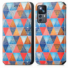 Leather Case Stands Fashionable Pattern Flip Cover Holder S02D for Xiaomi Mi 12T Pro 5G Brown