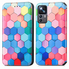 Leather Case Stands Fashionable Pattern Flip Cover Holder S02D for Xiaomi Mi 12T Pro 5G Colorful