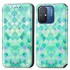 Leather Case Stands Fashionable Pattern Flip Cover Holder S02D for Xiaomi Poco C55 Green