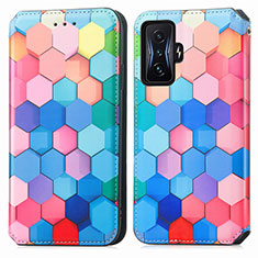 Leather Case Stands Fashionable Pattern Flip Cover Holder S02D for Xiaomi Poco F4 GT 5G Colorful