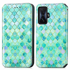 Leather Case Stands Fashionable Pattern Flip Cover Holder S02D for Xiaomi Poco F4 GT 5G Green
