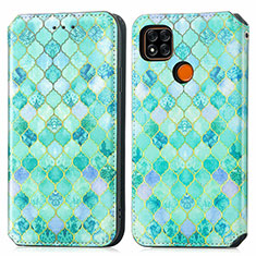 Leather Case Stands Fashionable Pattern Flip Cover Holder S02D for Xiaomi Redmi 10A 4G Green